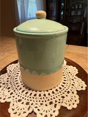 Stoneware Kitchen Canister with Lid in a Glazed Matte Aqua Finish